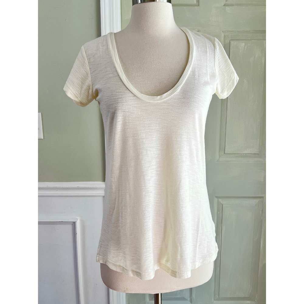 James Perse Standard Tee 1 S Women Scoop Neck Cream Yellow Minimalist New